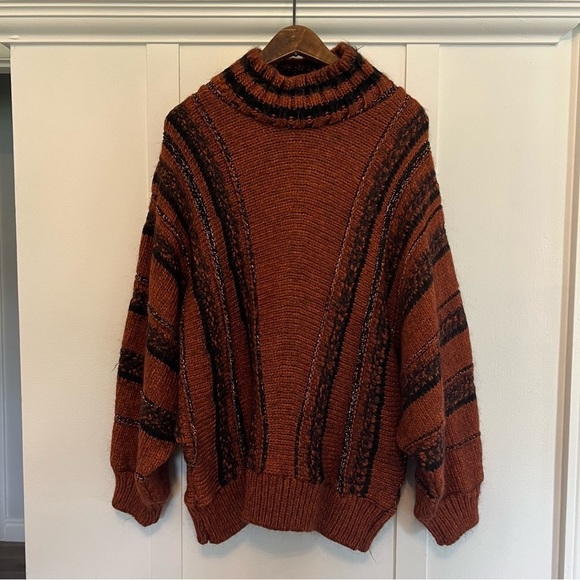 Topshop Women's Sweater 12 / L Burnt Orange Black Cowl Neck Wool Blend - Picture 4 of 10